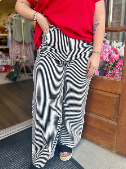 Black & White High Rise Wide Leg Stripe Pants