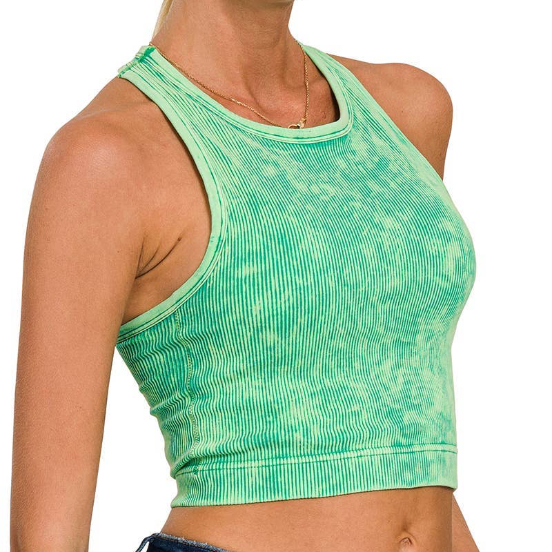 Kelly Green Washed Ribbed Cropped Tank Top