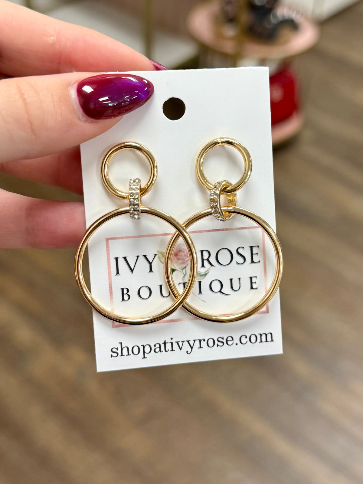 Gold Diamond Hollow Hoop Dangle Earrings