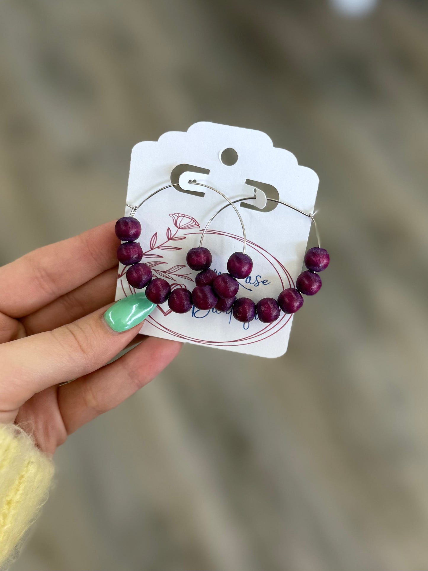 Plum Wood Hoop Bead Earrings