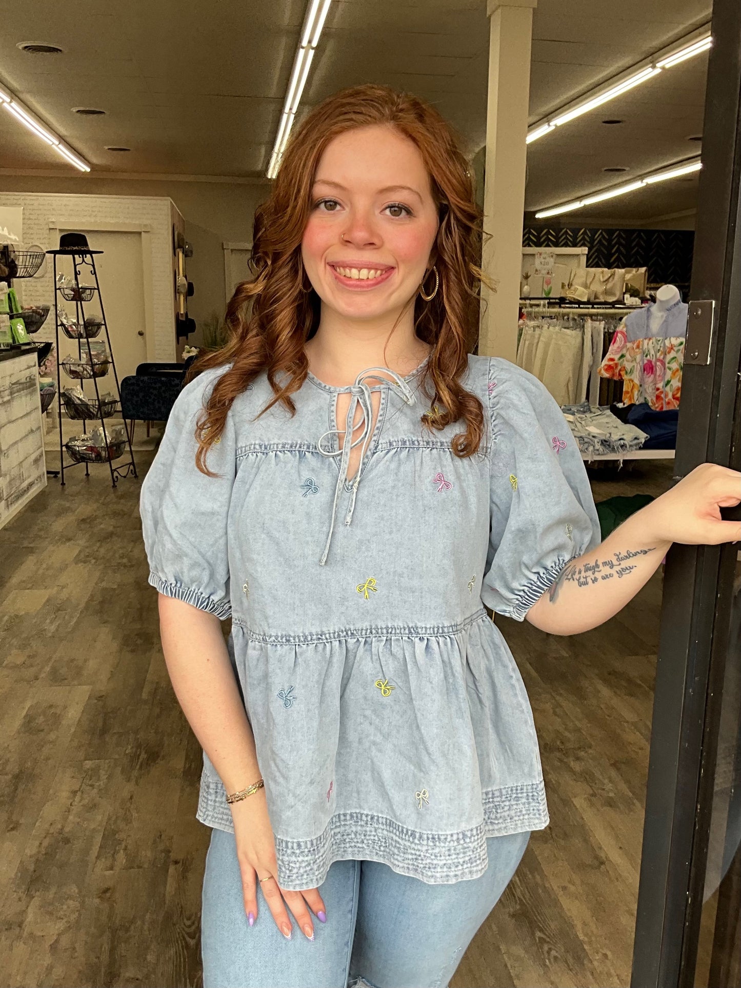 Denim Bow Baby Top