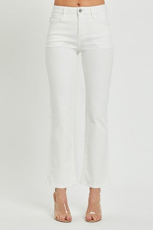 White Tummy Control Ankle Bootcut Jeans