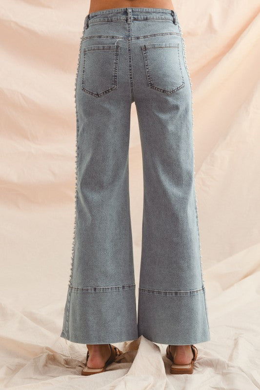 Light Mid Rise Flare Bottom Pearl Jeans