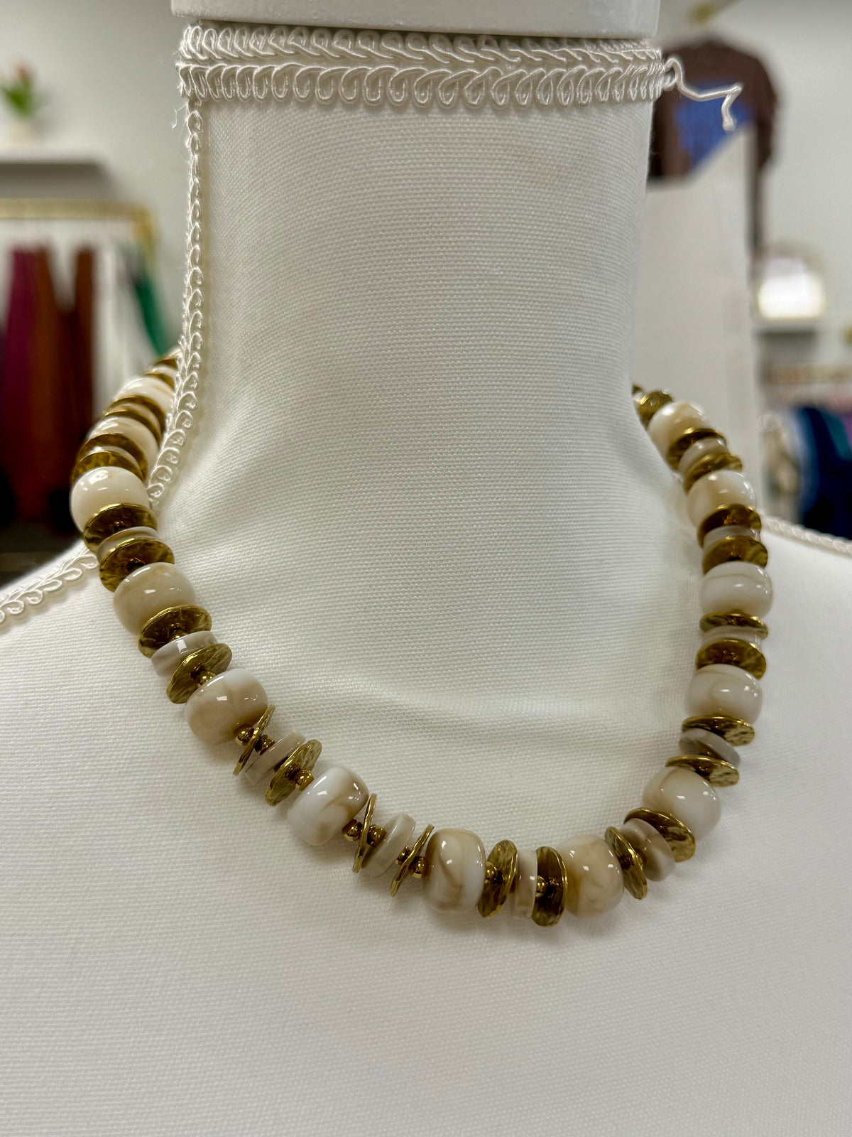 Ivory & Gold Beaded Shell Necklace