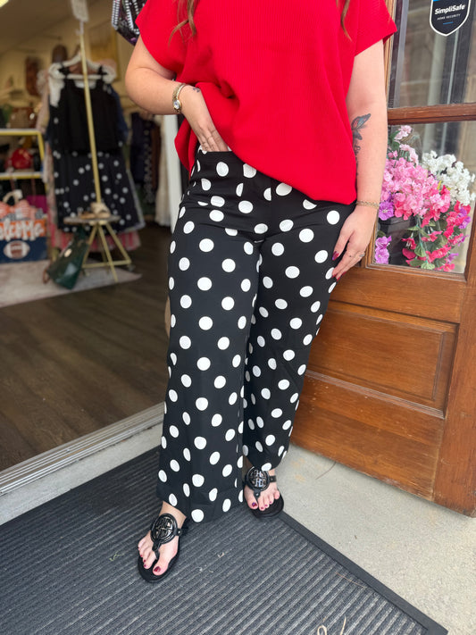 Black & White Polka Dot High Rise Wide Leg Pants