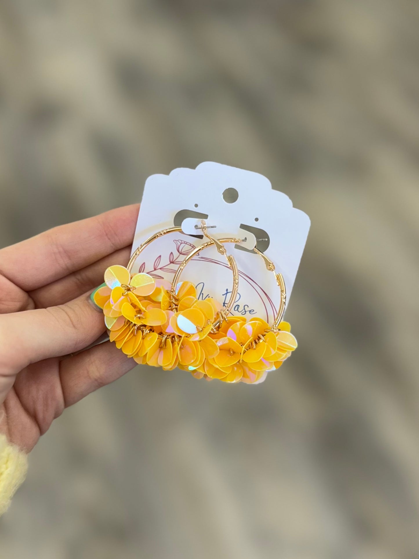 Yellow Shiny Multi Sequin Hoop Earrings