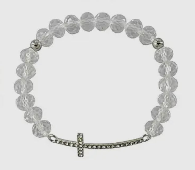 Silver Crystal Cross Bracelet
