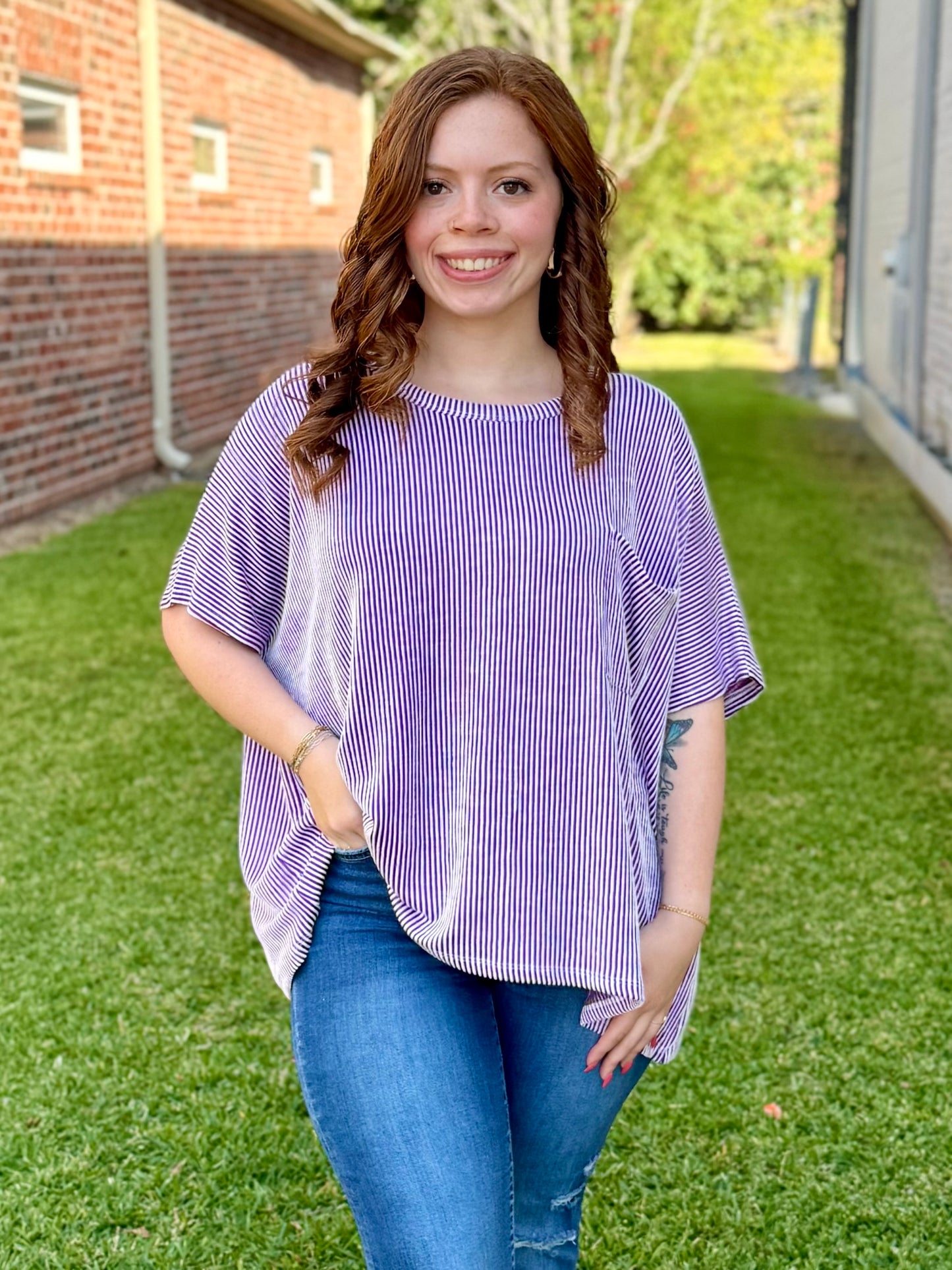 Violet Corded Rib Oversized Top