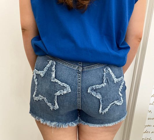 Denim Stretch Star Patch Shorts