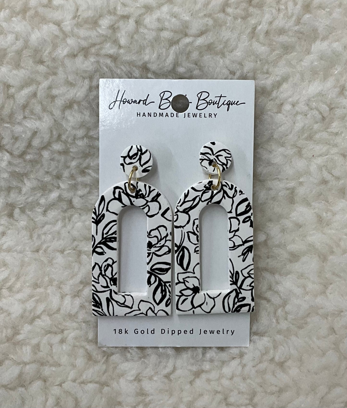 White and Black Floral Earrings