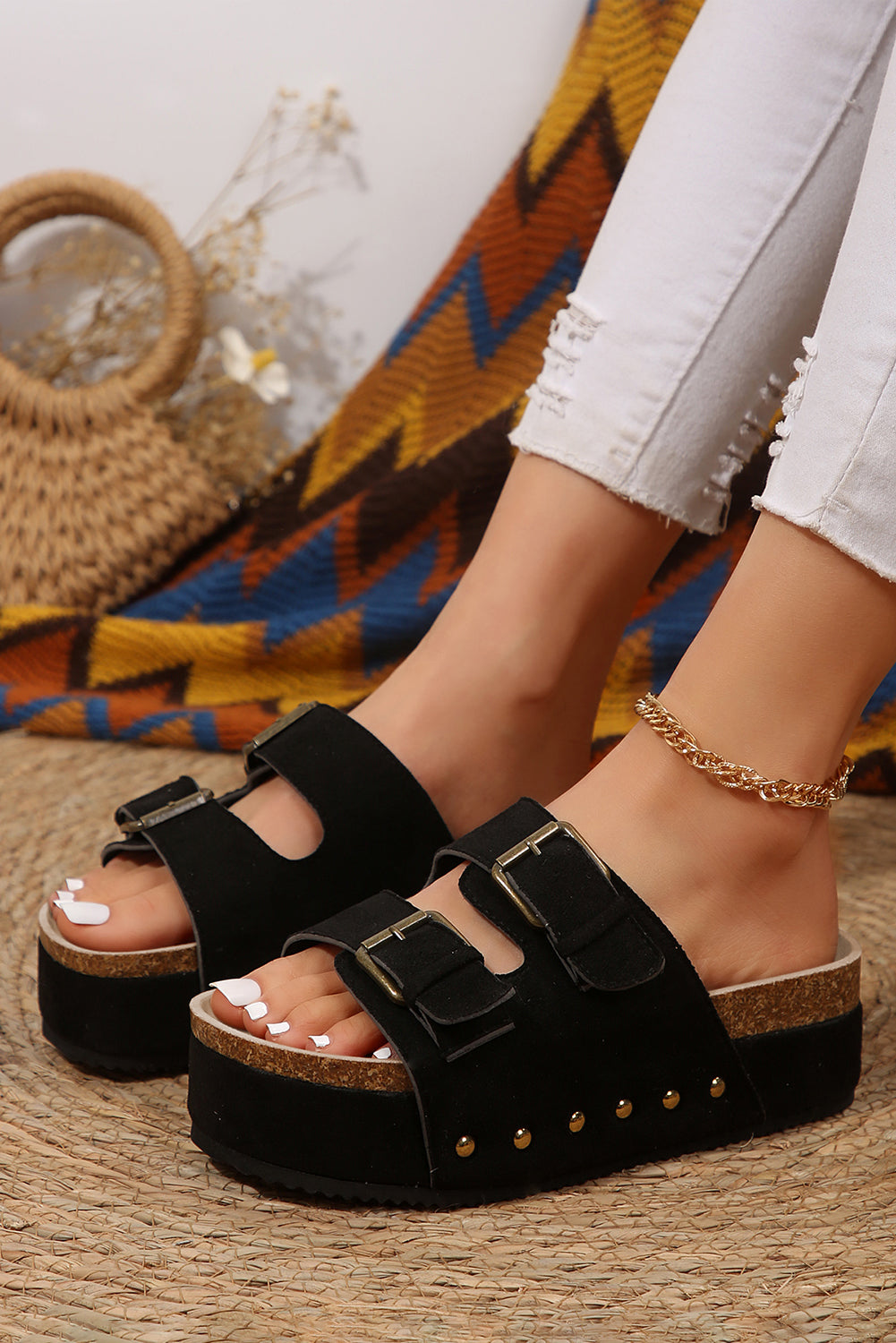 Black Suede Buckle Sandal