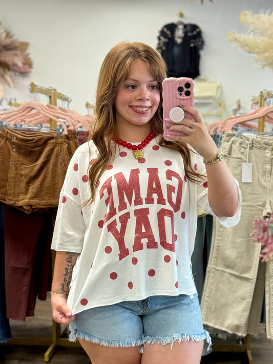 Cherry Red Game Day Polka Dot Top