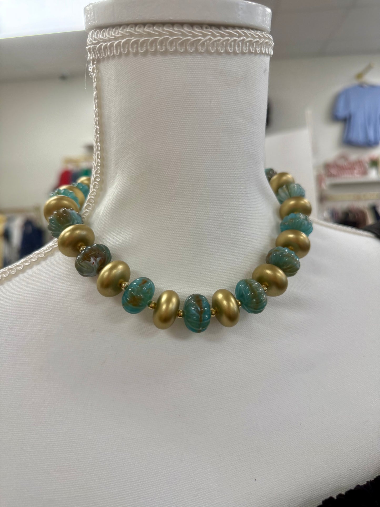 Hart Designs Turquoise & Gold Textured Bead Necklace