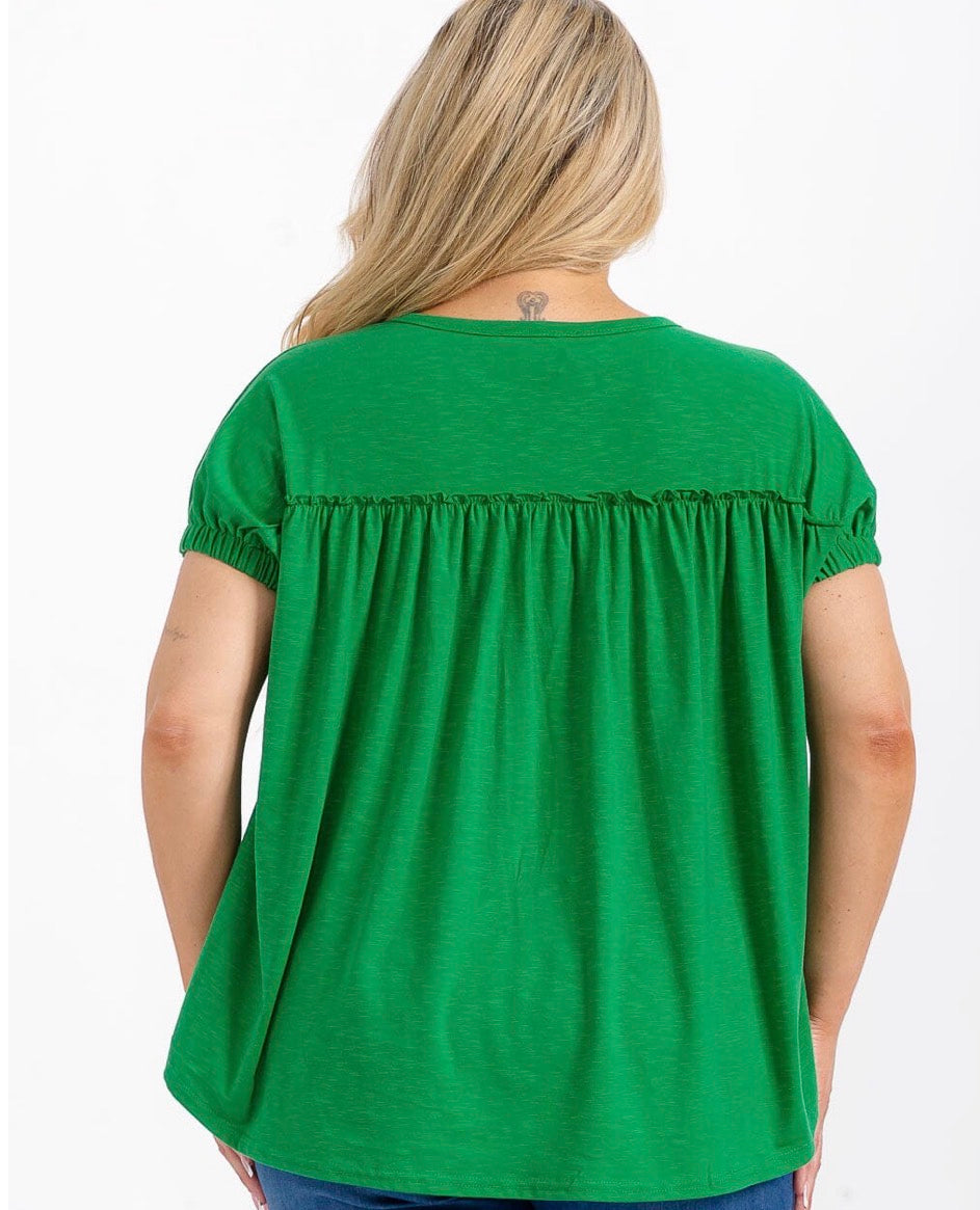 Plus Green Button Detail Top