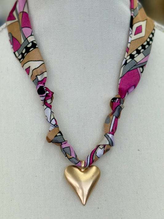 Pink Scarf Heart Charm Necklace