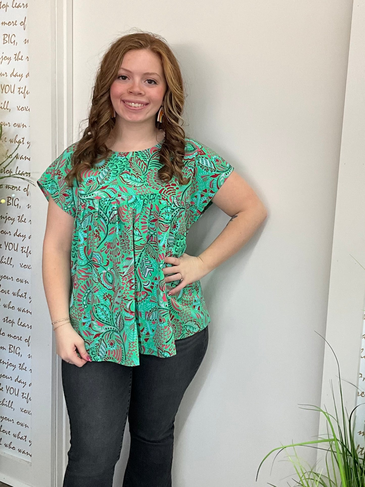 Emerald Plus Size Beautiful Paisley Inspired Babydoll Top