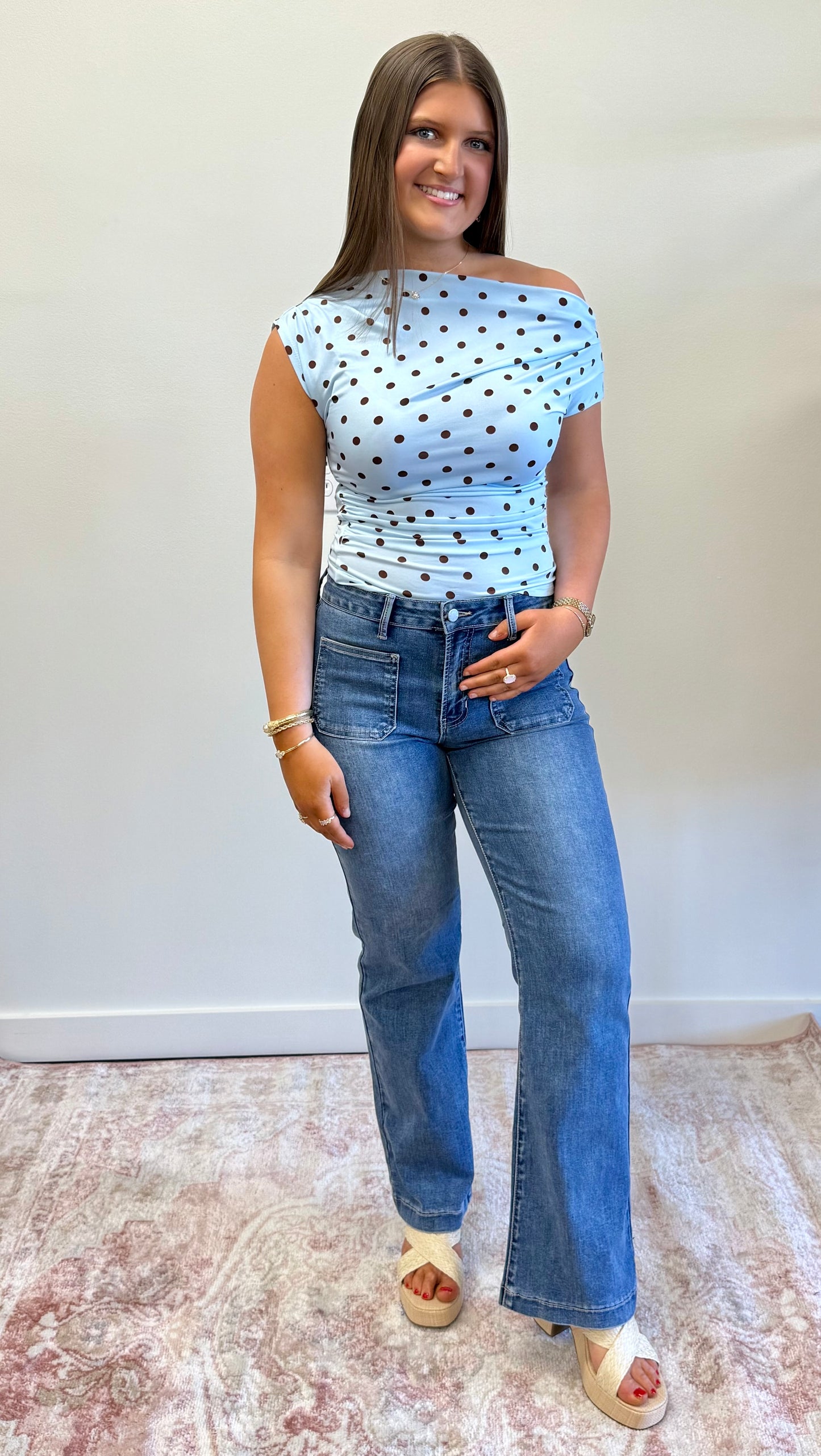 Mini Patch Pocket Flare Jeans