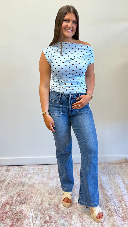 Mini Patch Pocket Flare Jeans