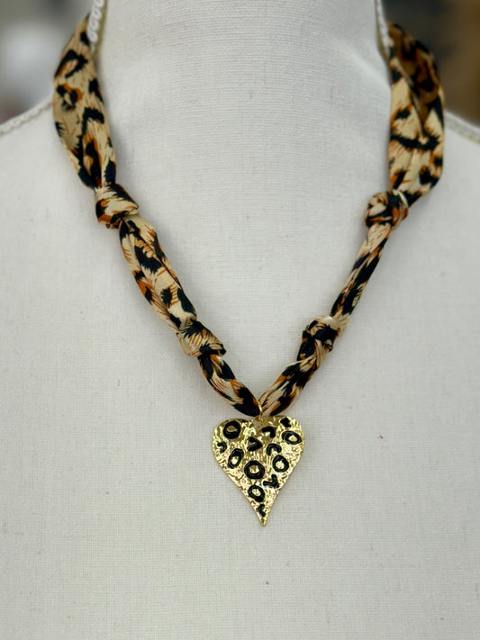 Leopard Scarf Heart Charm Necklace