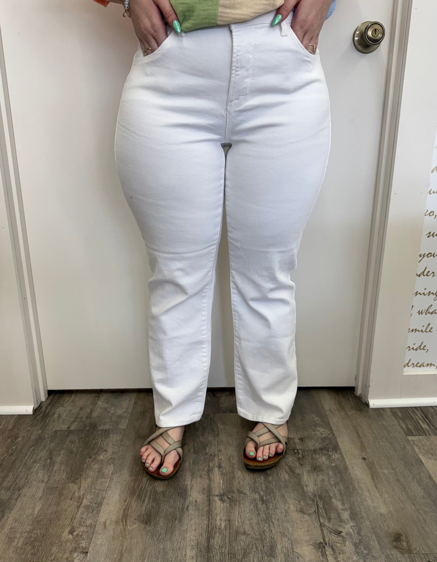 White Tummy Control Ankle Bootcut Jeans