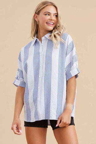 Plus Blue Striped Dolman Sleeve Top