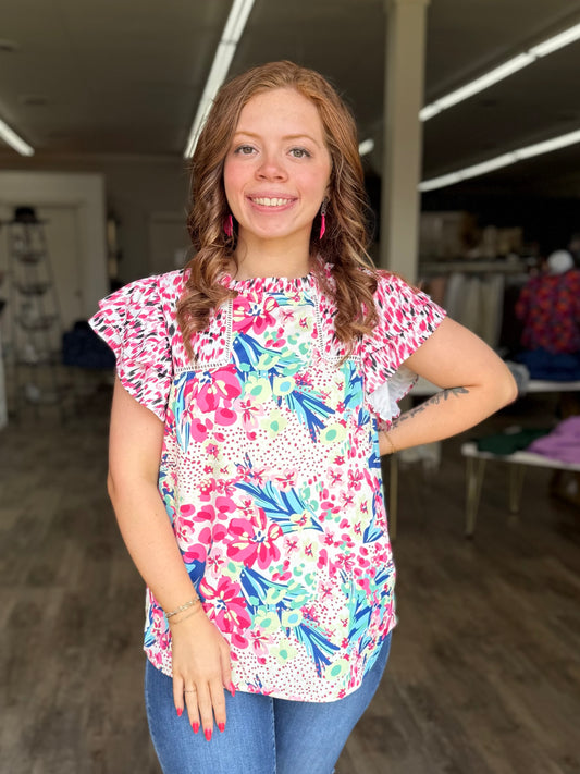 Pink Floral Mixed Print Top