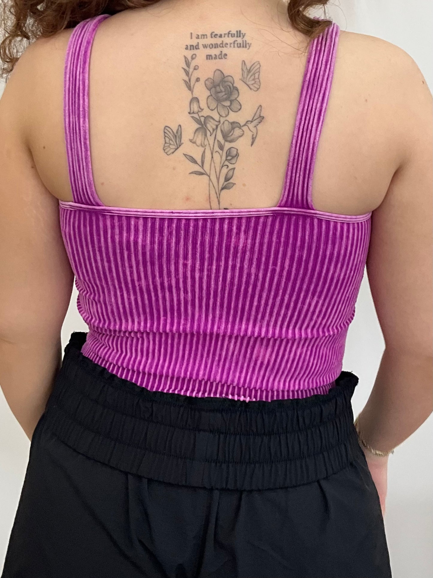 Plum Washed Ribbed Seamless Bra Padded V-Neck Tank