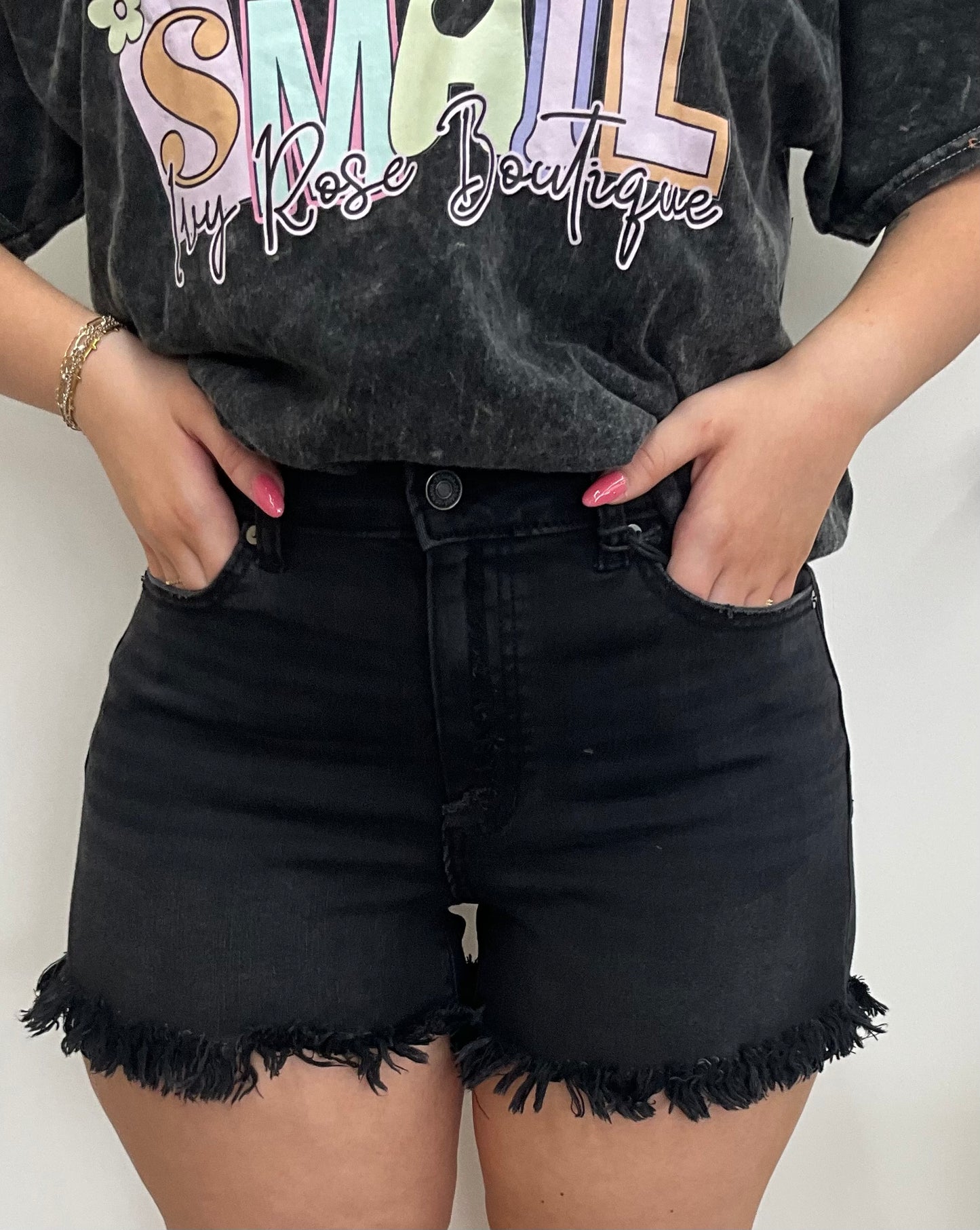 Z Washed Black Raw Hem Frayed Denim Shorts