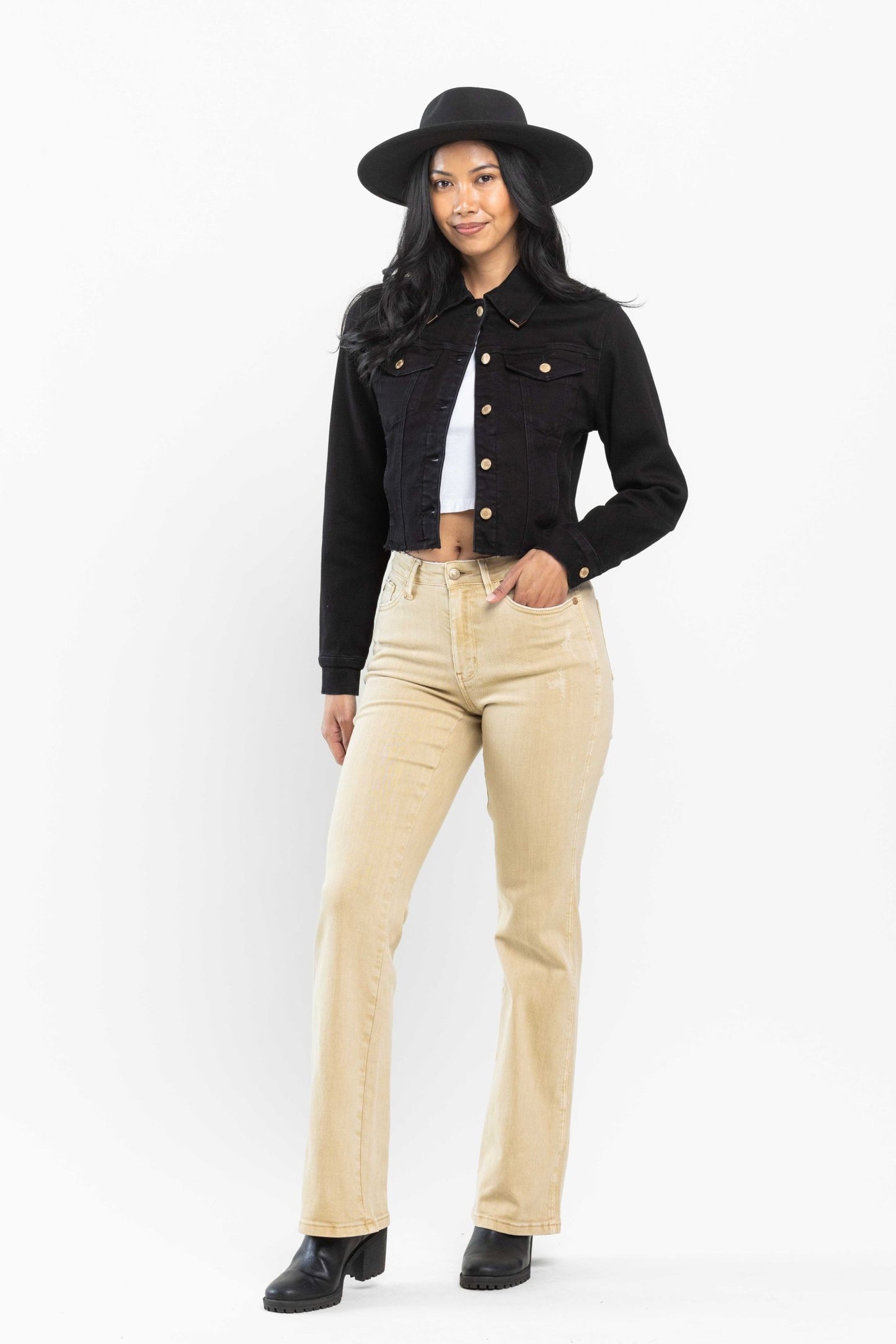 Judy Blue Plus Mid Rise Khaki Slim Boot