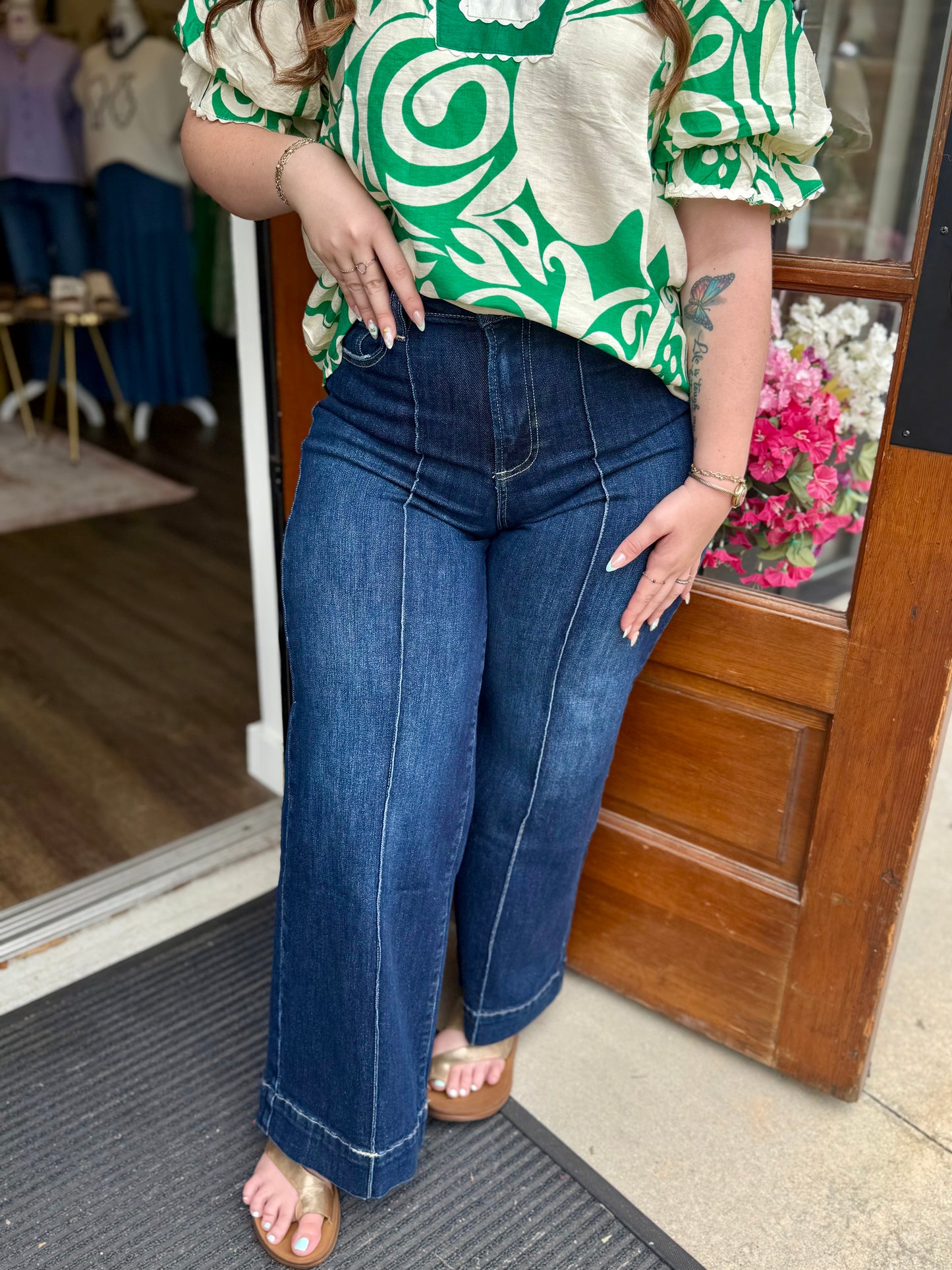 Dark Stretch High Rise Wide Leg Jean