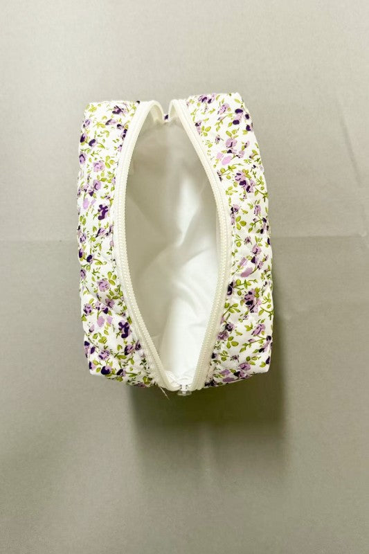 Lavender Quilted Floral Cosmetic Bag