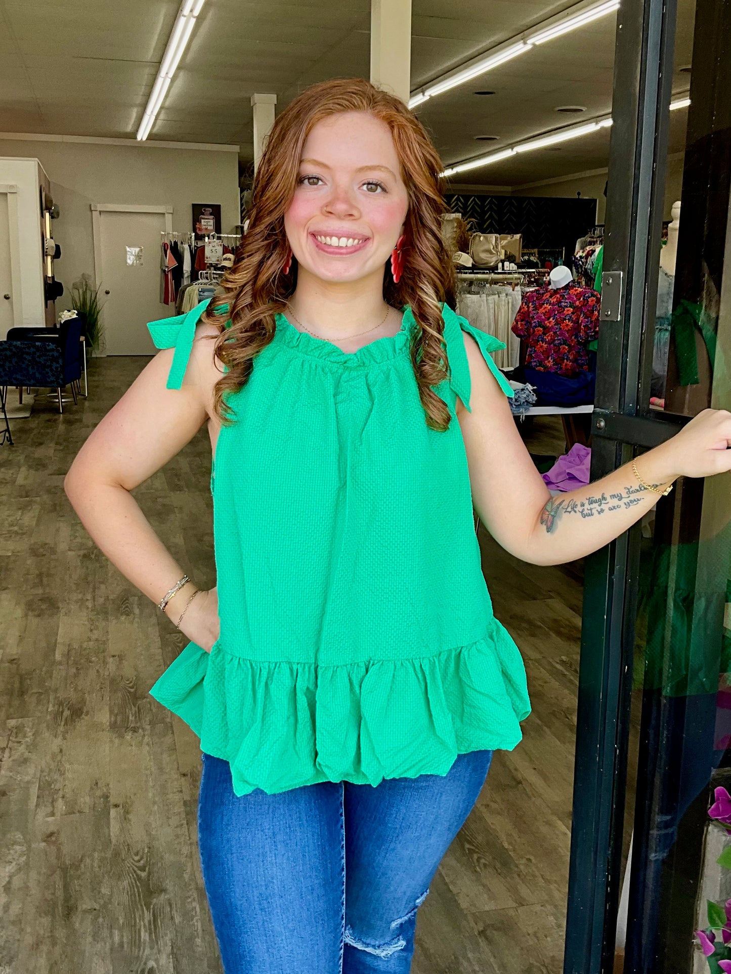 Green Chic Ruffled Sleeveless Top