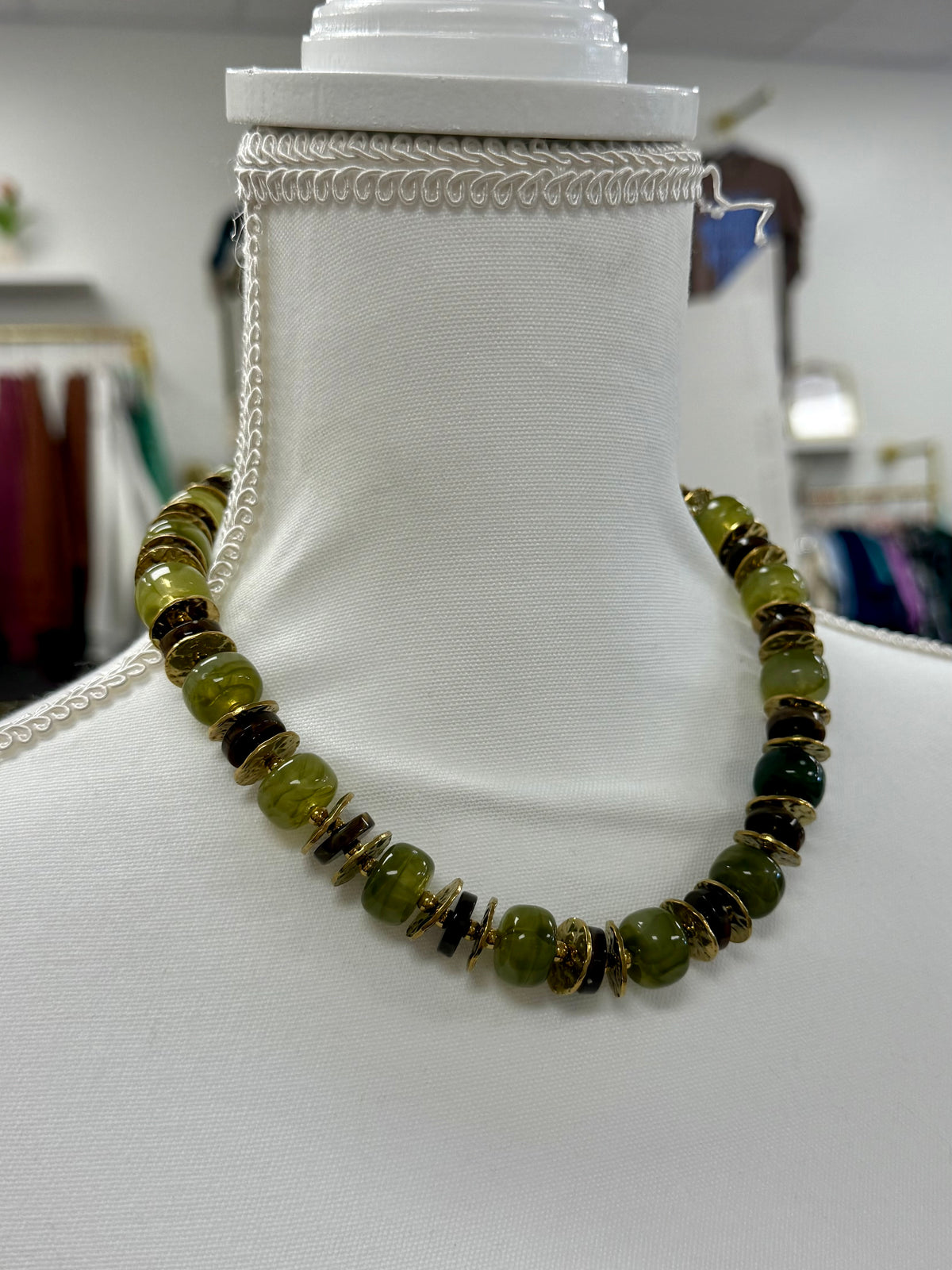 Green & Brown Beaded Shell Necklace