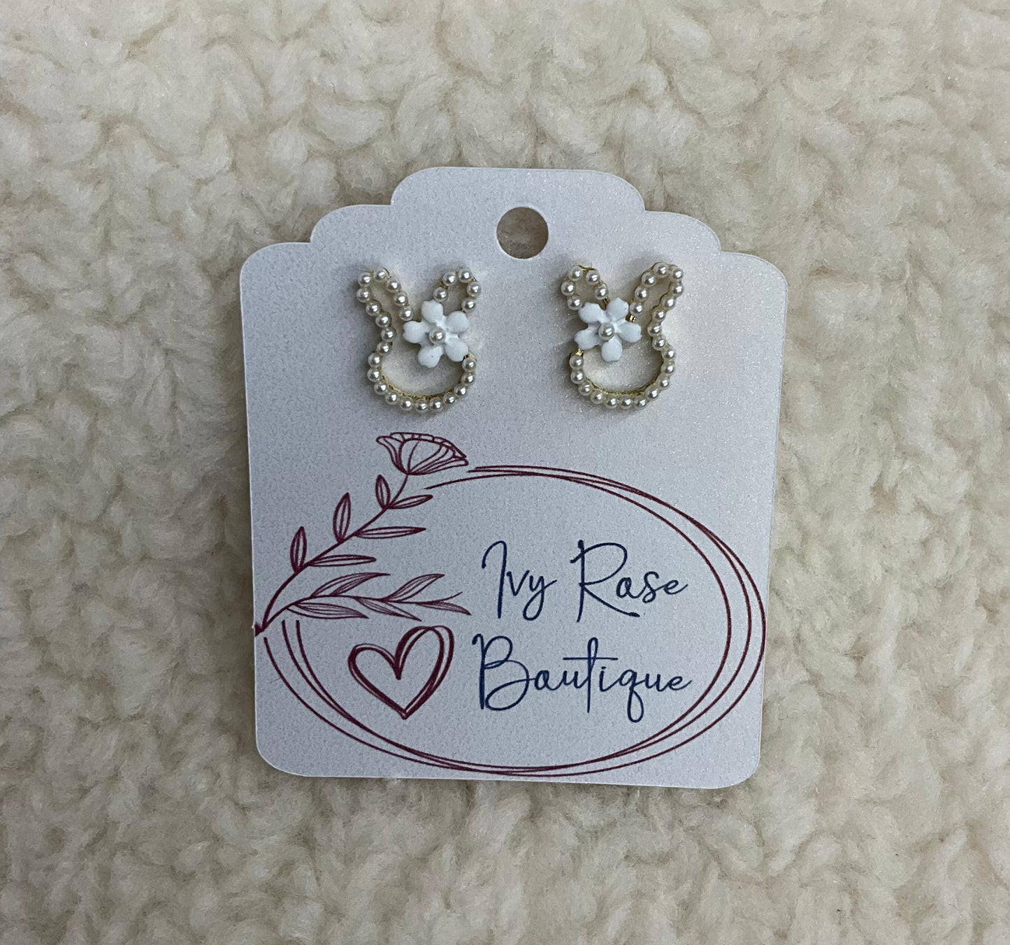 Pearl Bunny with White Flower Studs
