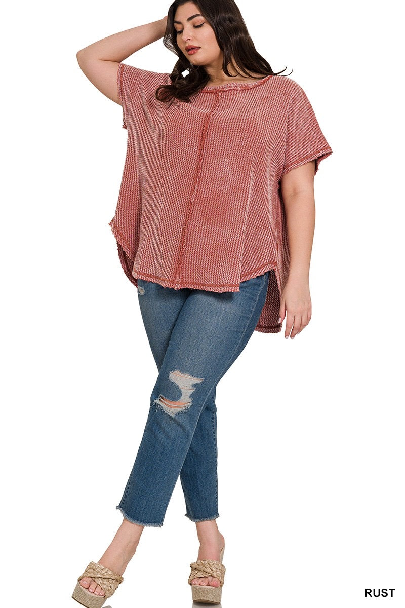 PLUS WASHED BABY WAFFLE SHORT SLEEVE TOP-RUST