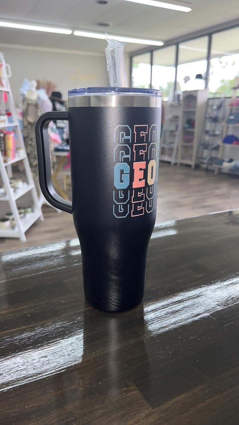 Georgia Stanley Dupe Tumbler, Tumbler with Handle-Black