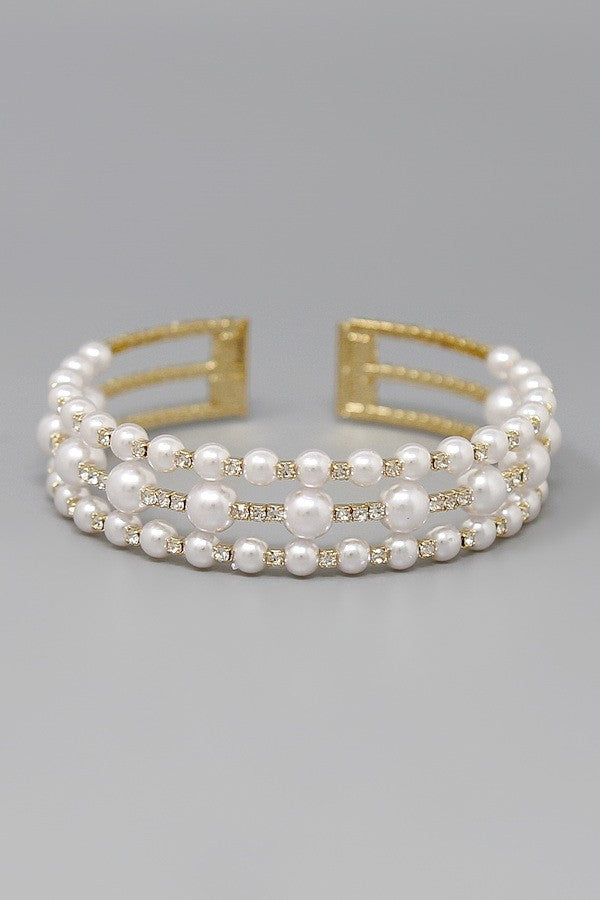 Pearl & Rhinestone Pave Cuff Bracelet