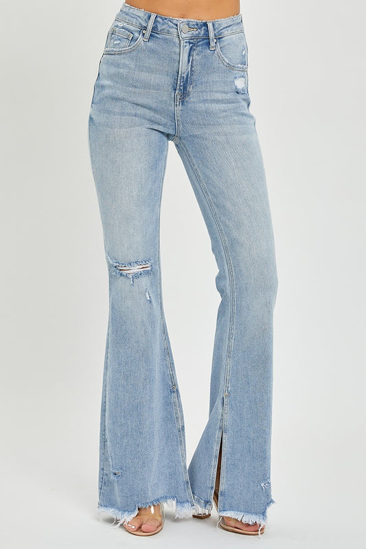 Plus High Rise Slit Flare Jeans