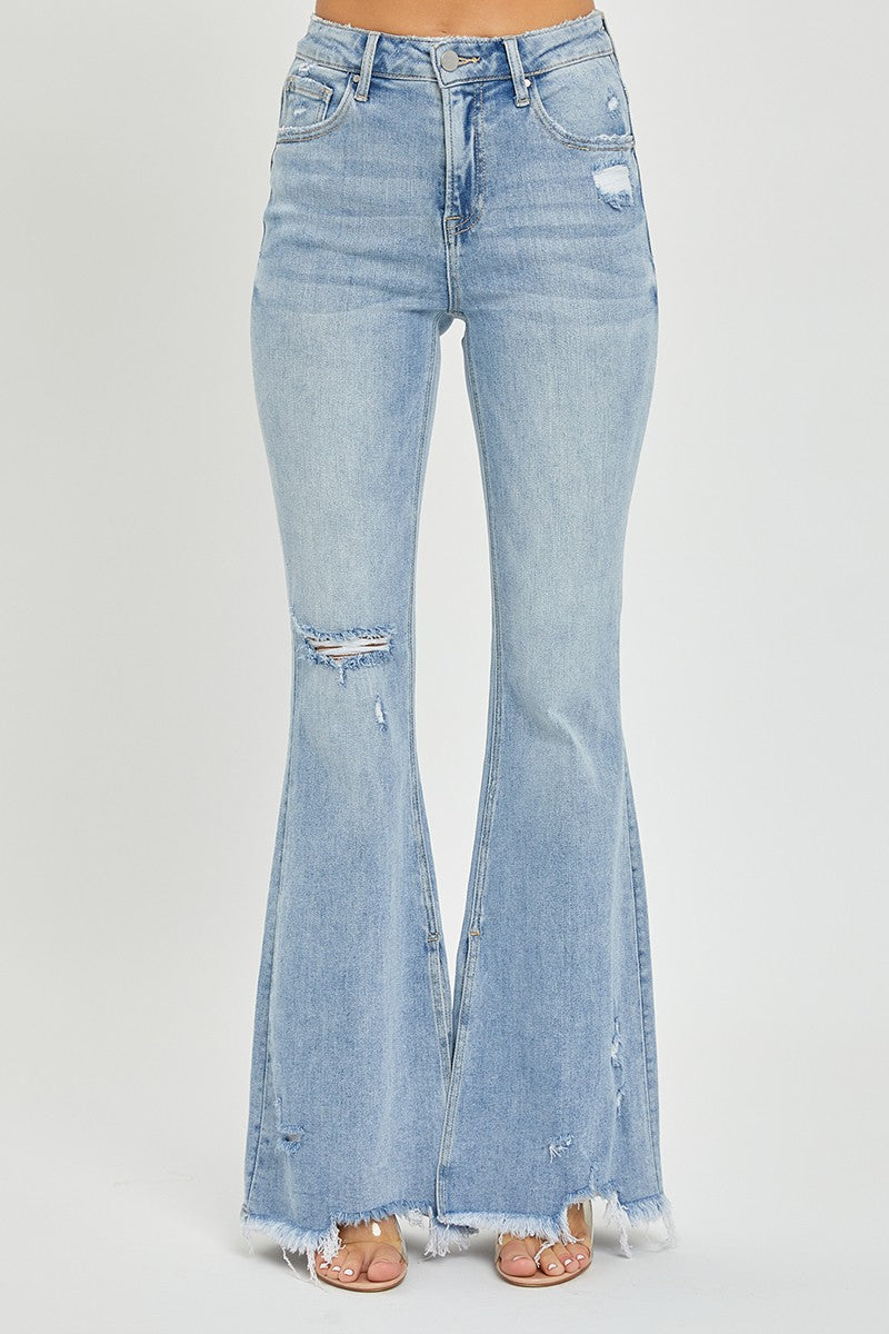 Plus High Rise Slit Flare Jeans