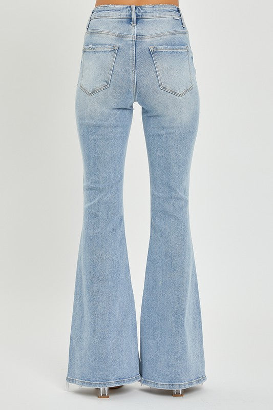 Plus High Rise Slit Flare Jeans