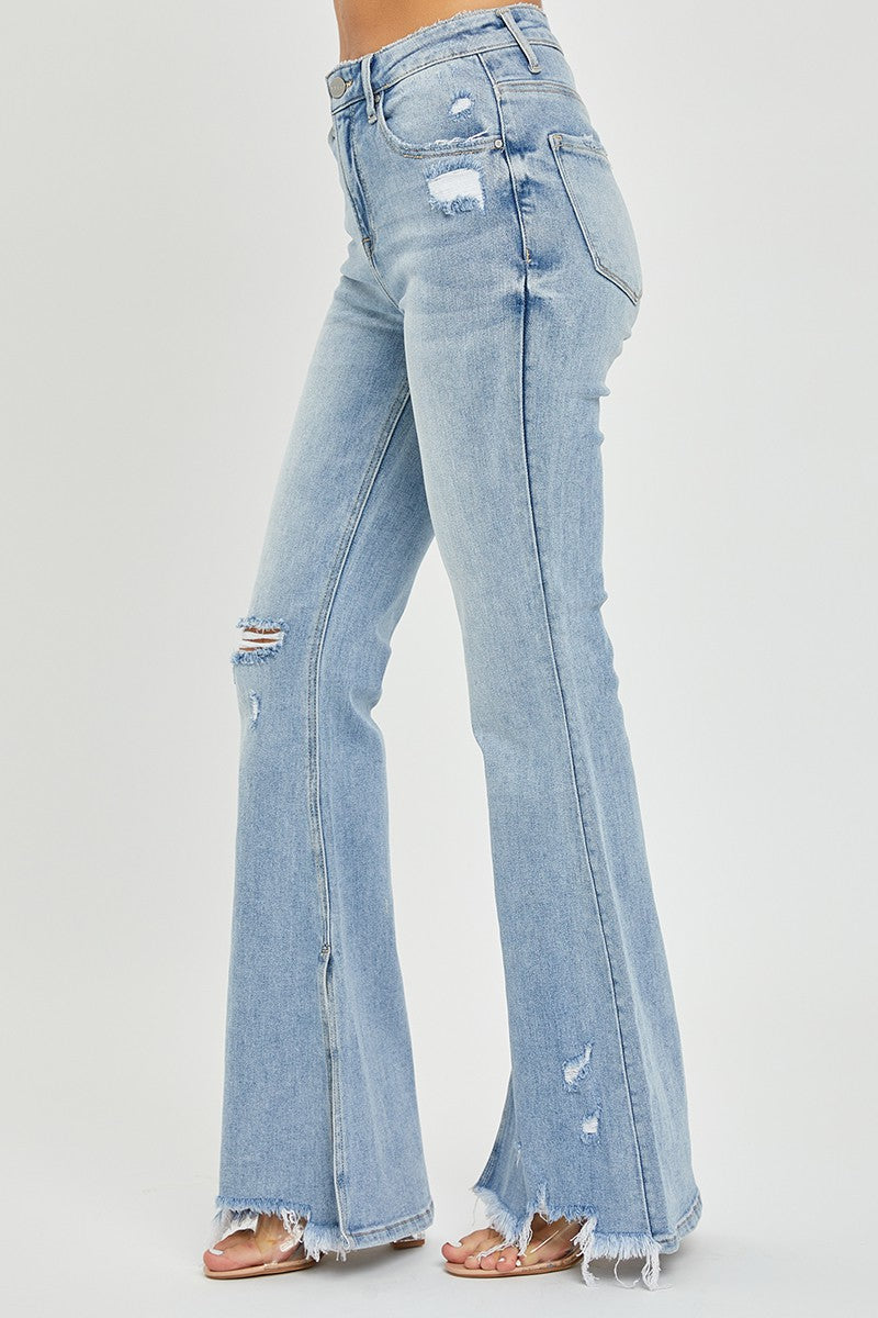 Plus High Rise Slit Flare Jeans