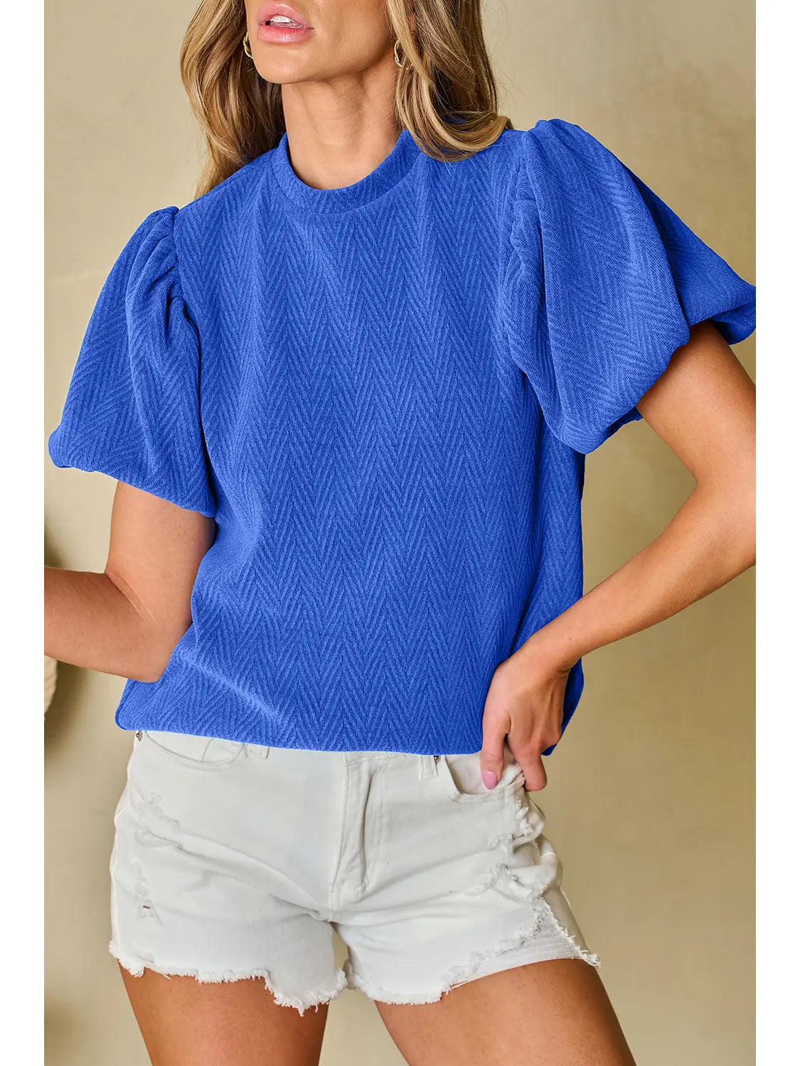 Royal Blue Textured Puff Sleeve Top