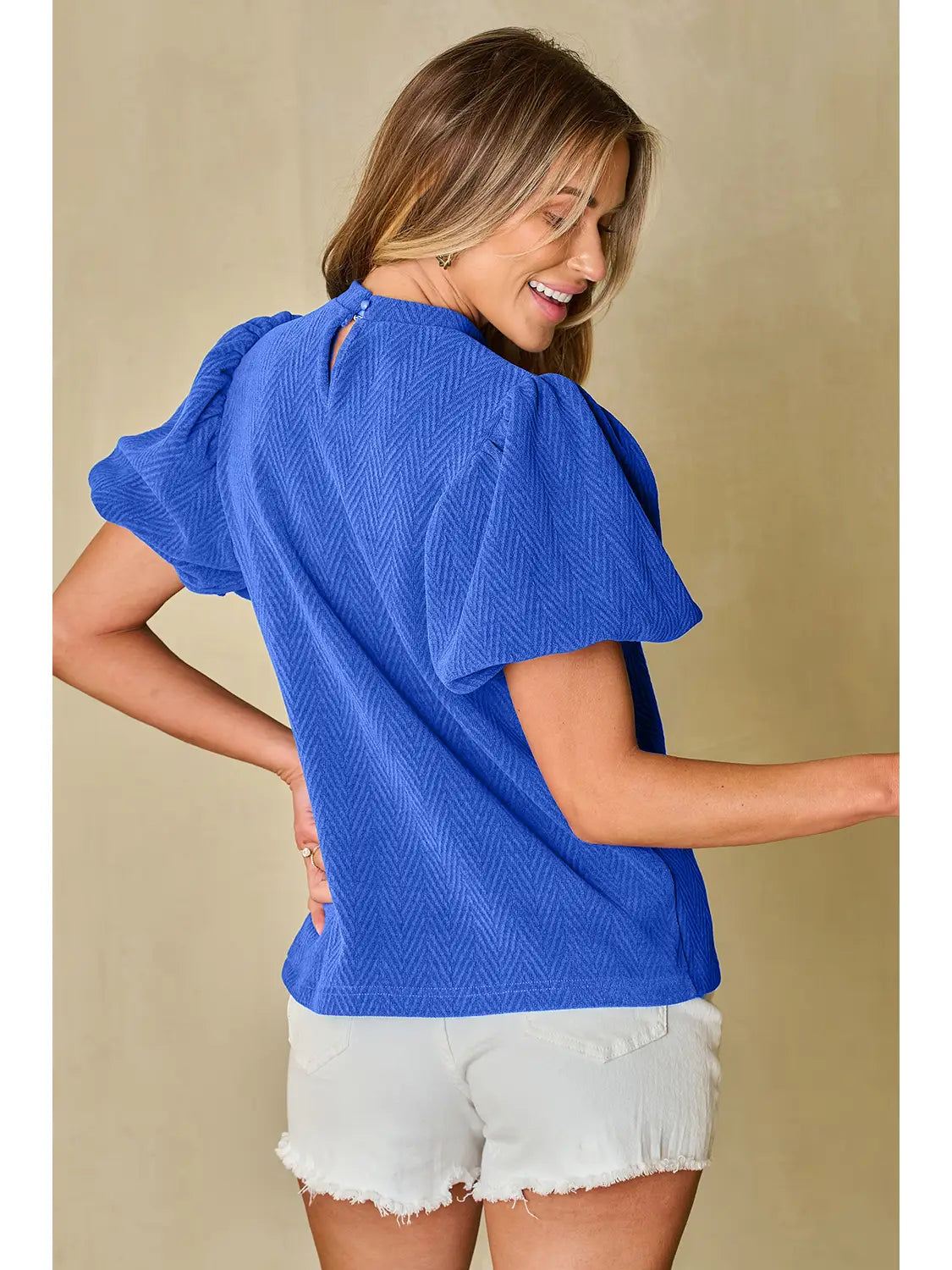 Royal Blue Textured Puff Sleeve Top