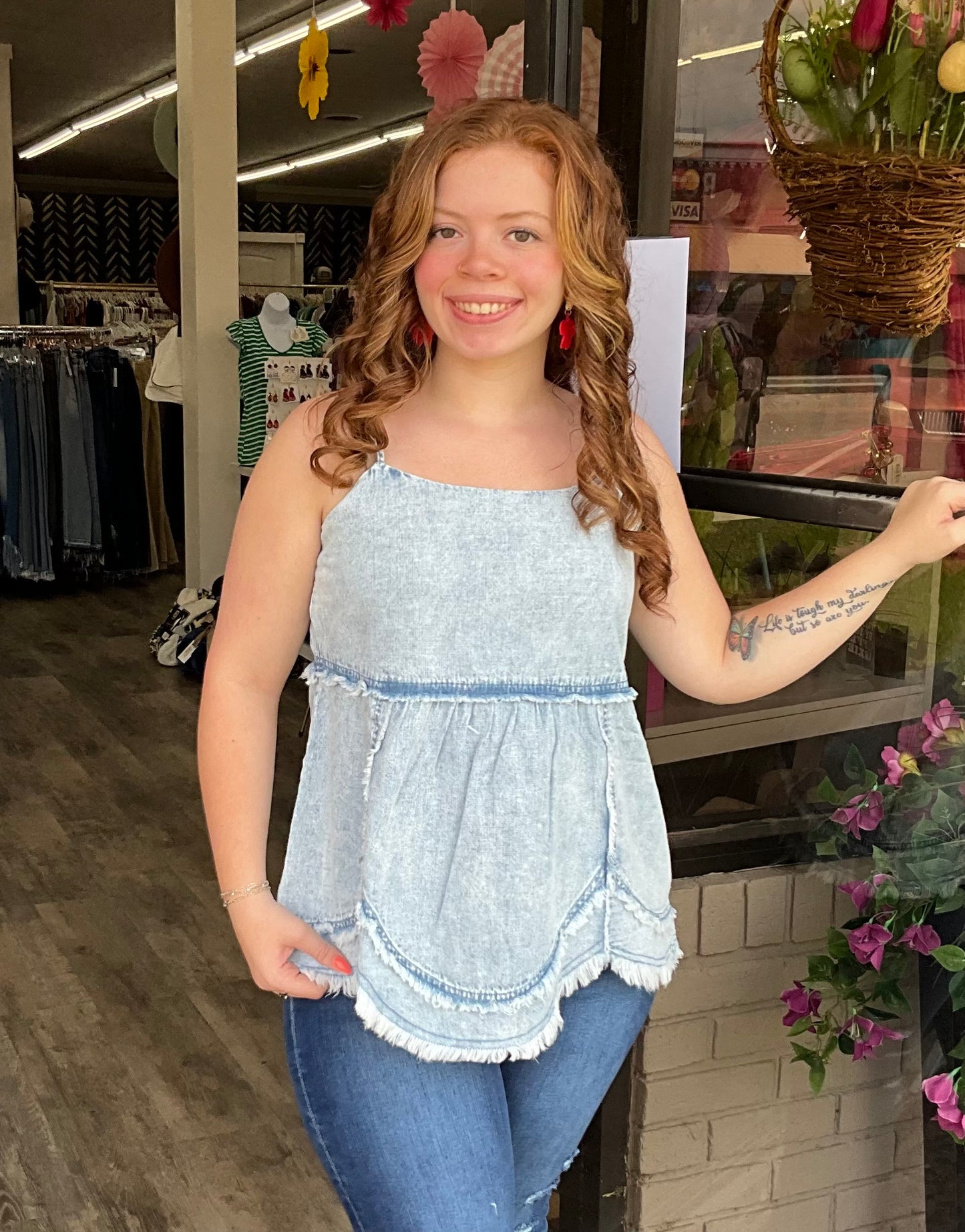 Light Washed Denim Babydoll Top