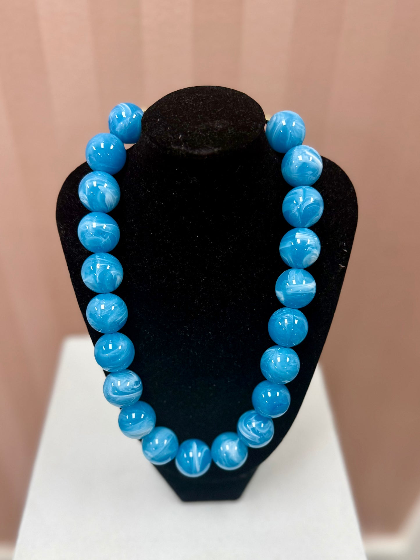 Hart Designs Blue & White Marble Large Bead Necklace