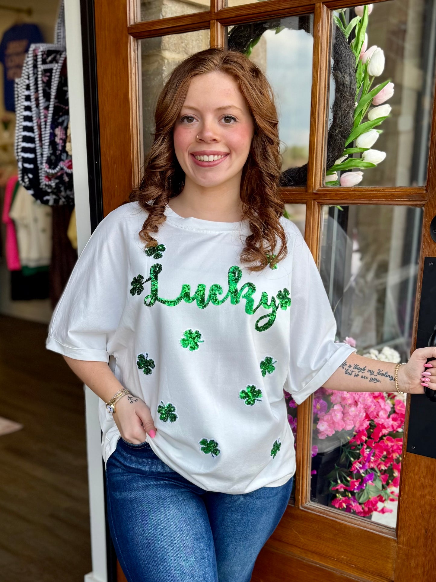 Sequin Lucky Clover Boxy Top