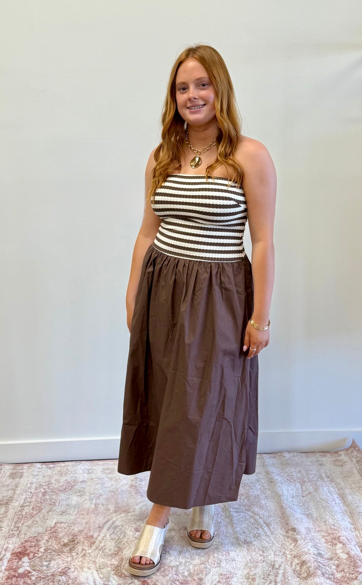 Brown Striped Tube Dress