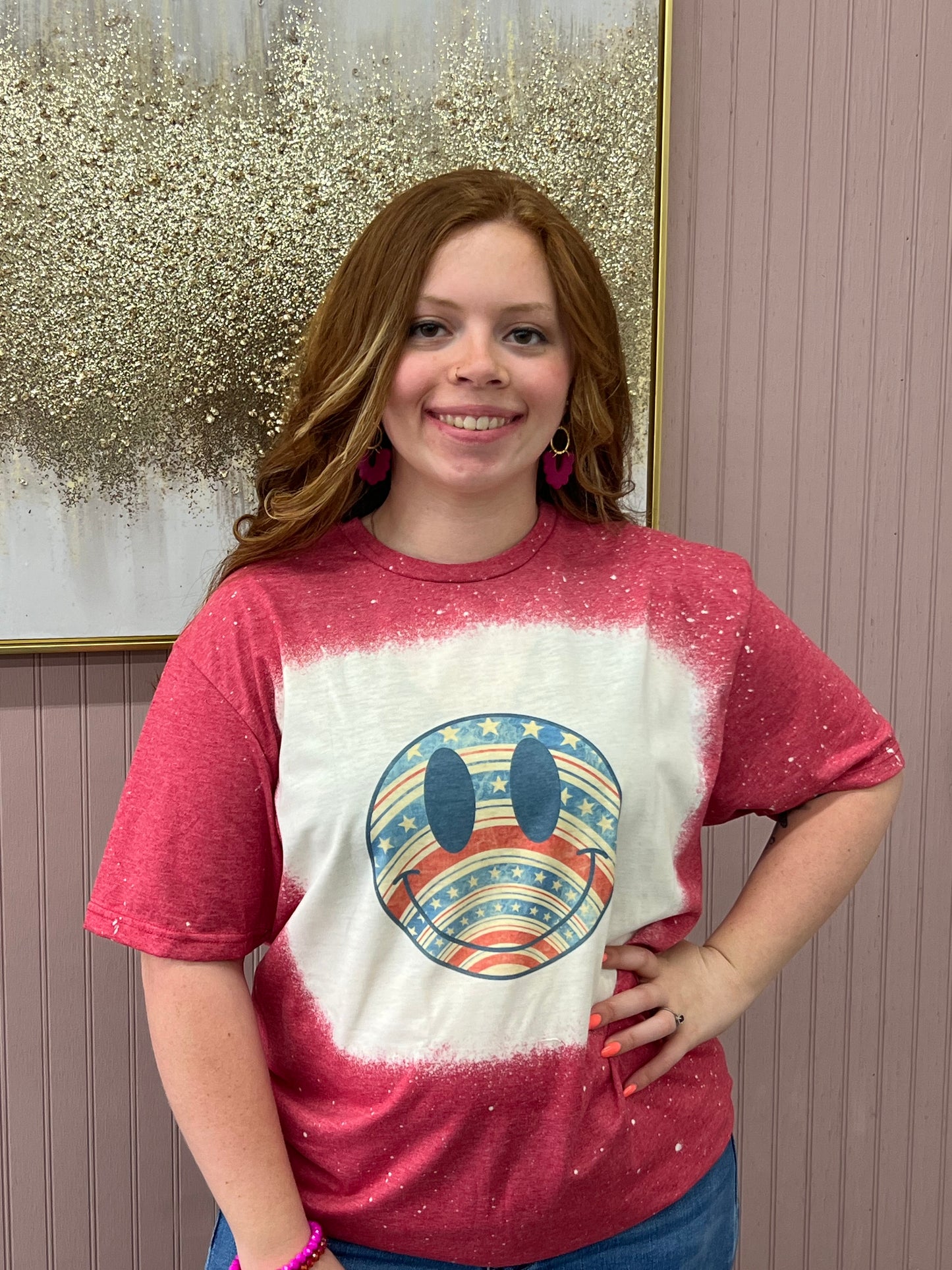 USA Smiley Face Bleached Graphic Tee