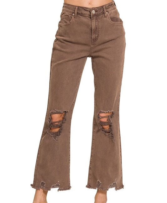 Mahogany Z Acid Wash High Waist Distressed Straight Pants