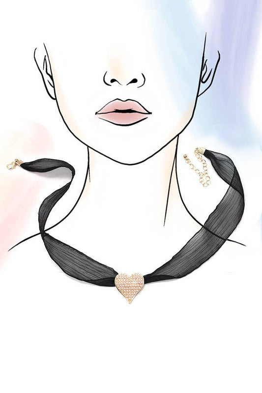 Pearl Heart Sheer Lace Chain Necklace